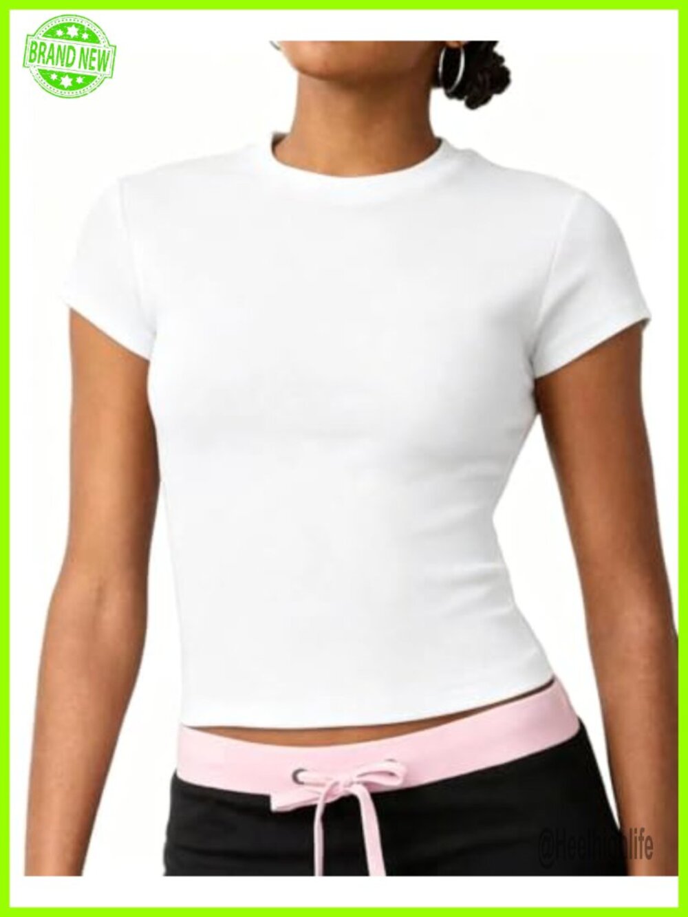 Womens Cotton Crop Top Crew Neck Short Sleeve Y2K Baby Tee